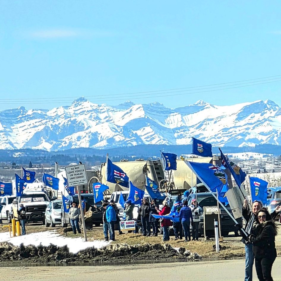 Albertans rallying with flags