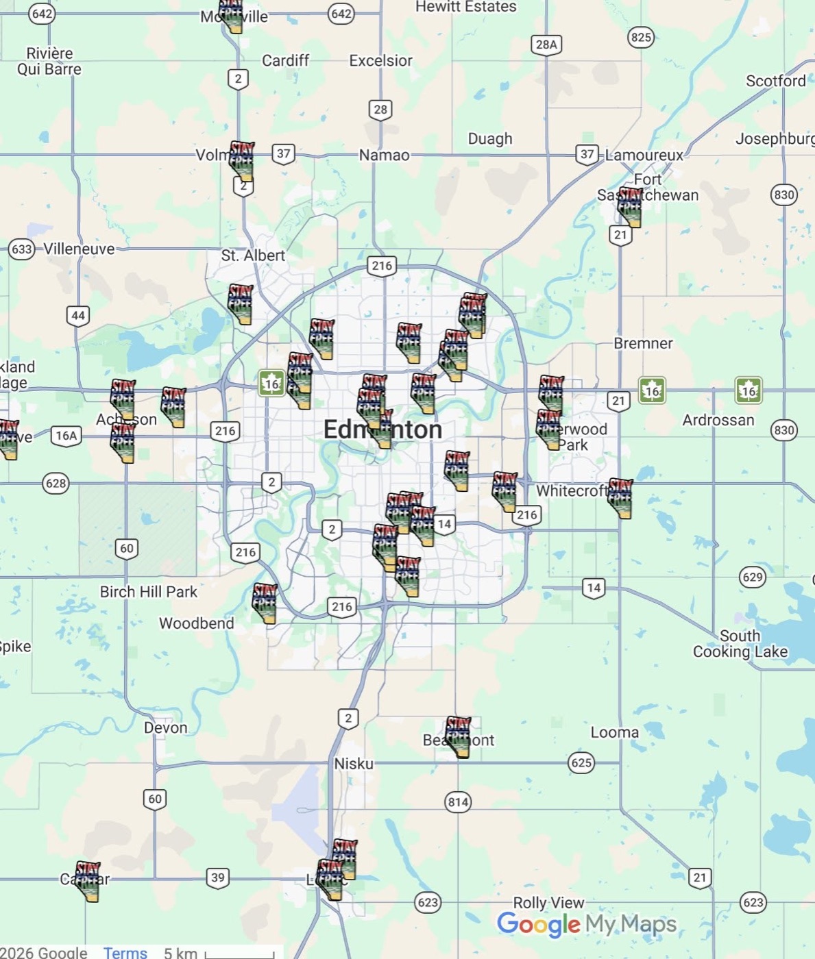 Map of signing locations in Edmonton and area