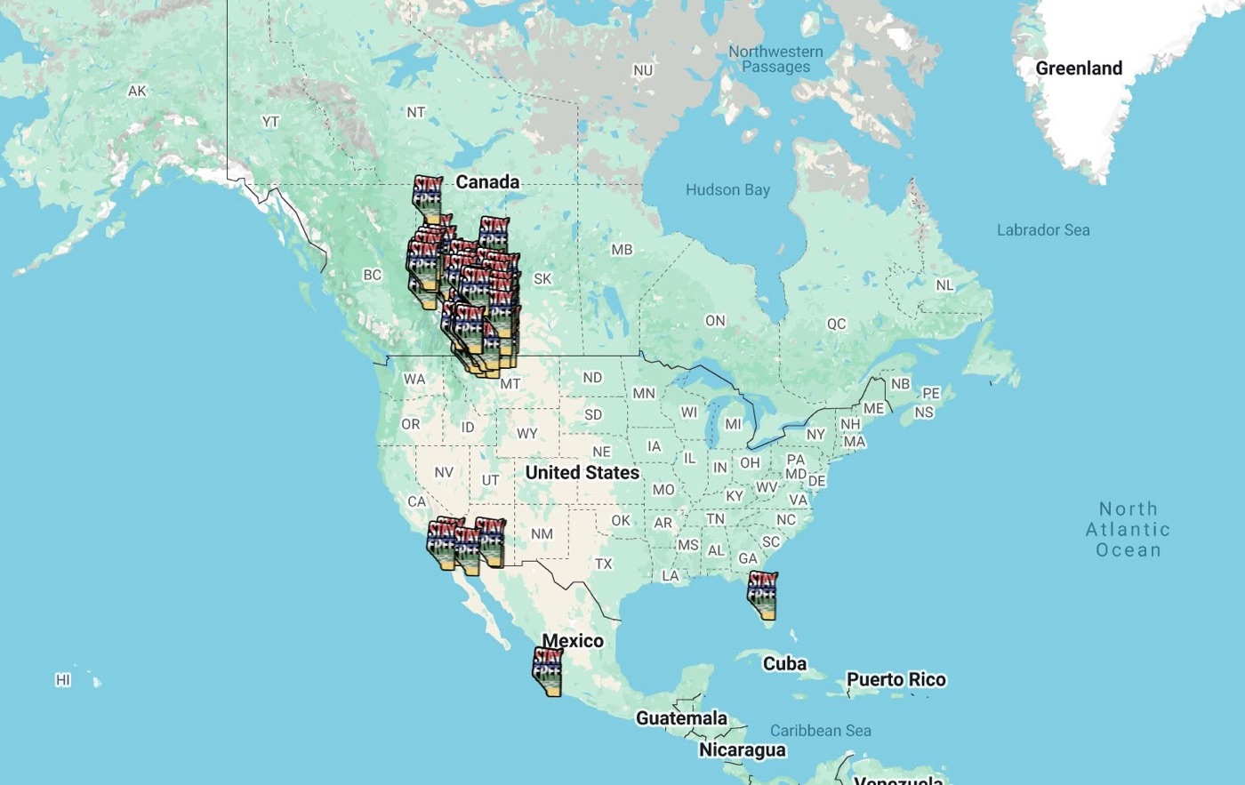 Map of signing locations across North America